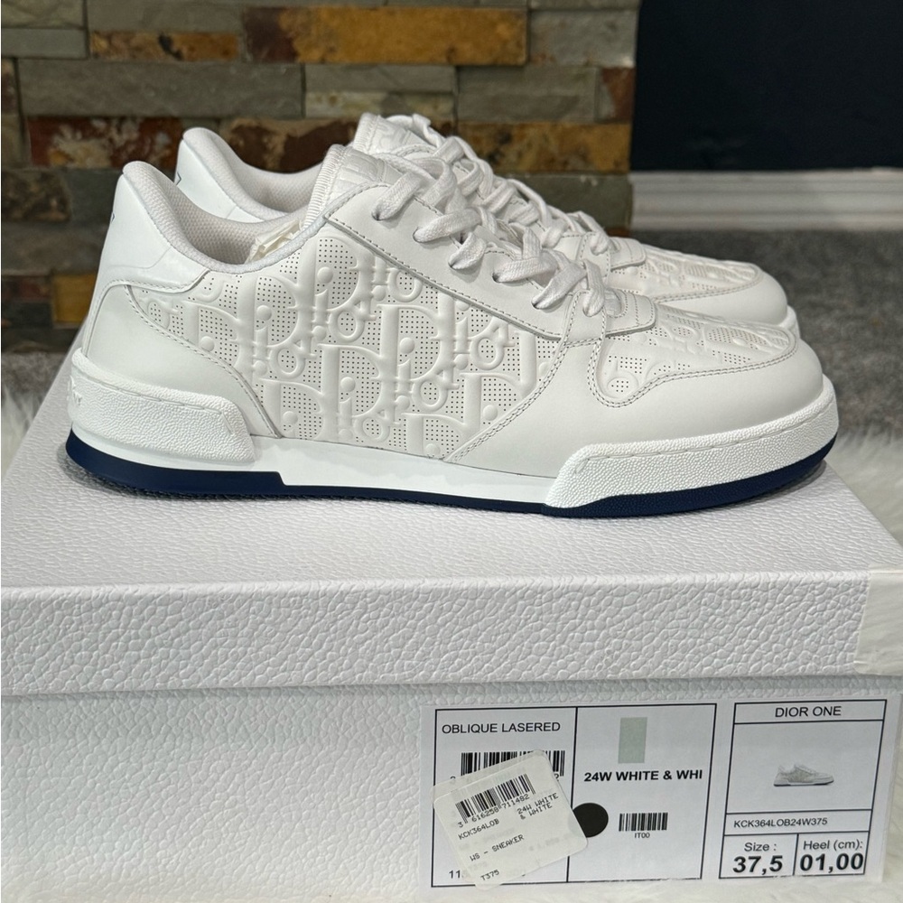SOLD‼️Christian Dior - Dior One White Oblique Perforated Calfskin Womens Sneaker - Picture 9 of 14